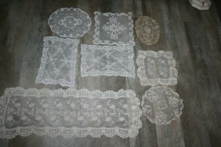 Antique Belgium Brussels Princess Lace & Tambour Net Lace Doilies - doll bear 7