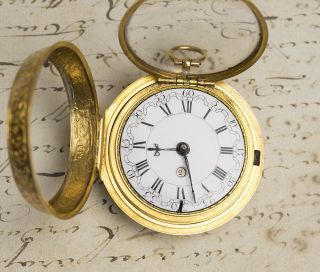 1700s - 22k GOLD PAIR CASE VERGE FUSEE Antique Pocket Watch SpindelTaschenUhr 11