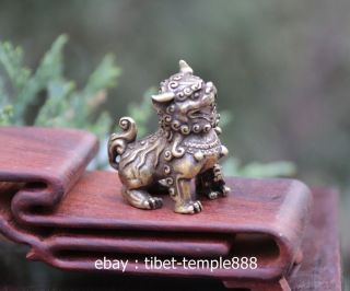 3 Cm China Copper Bronze Foo Dog Beast Animal Lion Mother Son Amulet Sculpture