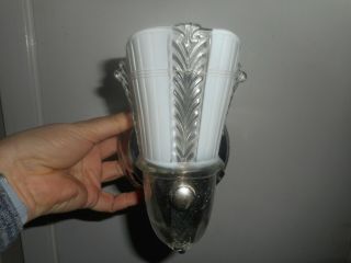 Vintage Chrome Art Deco Shell Shade Bathroom Wall Light Fixture Sconce