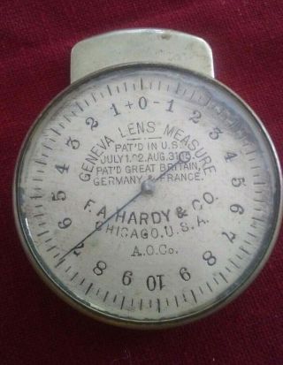 Antique F.  A.  Hardy & Co.  Chicago Usa Geneva Lens Measure Spherometer Leather Case