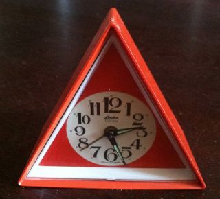 Vtg Linden Black Forest Wind Up Alarm Glow Hand Red Triangle Clock West Germany