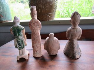 Grouping 4 Chinese Dynastic Pottery Earthenware Figures Han Tang Ming Dynasty 4