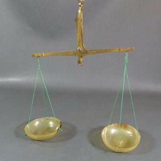 Antique German Apothecary Pharmacy Traveling Brass Balance Scales Horn Cups 100g