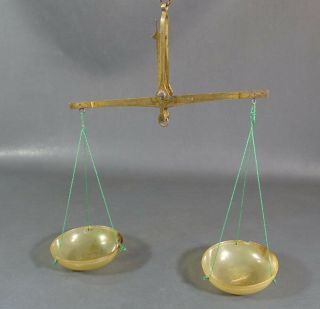 Antique German Apothecary Pharmacy Traveling Brass Balance Scales Horn Cups 100g 5