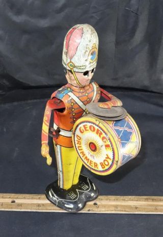 Vintage Marx Tin Wind Up George Drummer Soldier Boy Toy