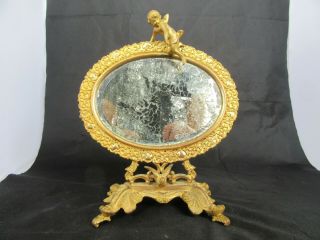 Antique 24k Gold Plate Cherub & Bird Dresser Mirror (a.  M.  W. ) 10.  25 "