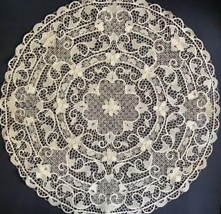 Antique Victorian Bobbin Lace Round Table Cover - 29” Width