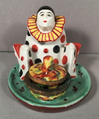Pierrot Clown French Ceramic Pottery Inkwell Art Deco Signed Nr