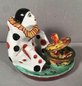 Pierrot Clown French Ceramic Pottery inkwell Art Deco signed NR 2
