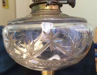 VINTAGE OIL LAMP CUT GLASS FONT DUPLEX BURNER BAYONET FITTING 2