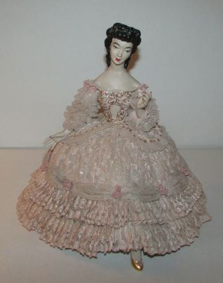 1953 Valerie Seated 11.  5 " Large Porcelain Lace Figure Pink Dress Burnett Lady