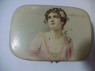 Antique Victorian Lady Portrait Celluloid Top Dresser Box Collar And Vanity Box