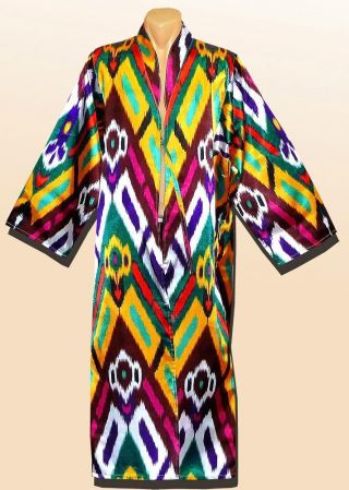 Traditional Uzbek Silk Kaftan Coat Robe Long Jacket Chapan A4835