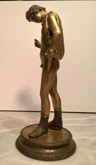 Antique Bronze Make Nude Classical Statue Narcissus 9.  75”possibly Signed 2