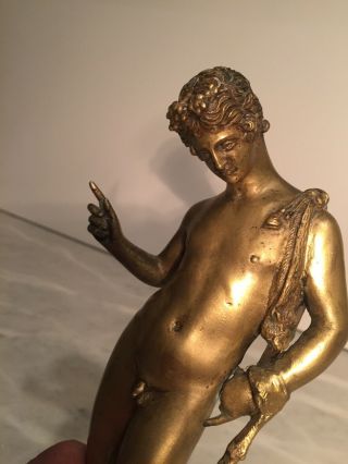 Antique Bronze Make Nude Classical Statue Narcissus 9.  75”possibly Signed 7