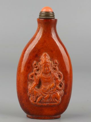 Chinese Exquisite Handmade Buddha Carving Antlers Snuff Bottle