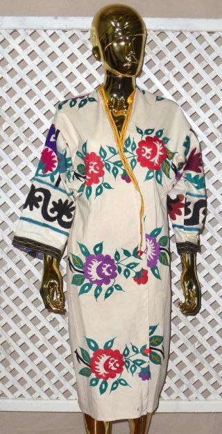 Vintage Old Gorgeous Uzbek Silk Hand Embroidery Robe Chapan Jacket Caftan 1226