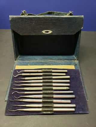 Vintage Antique Traveling Dental Instruments (11) With Carrying Case