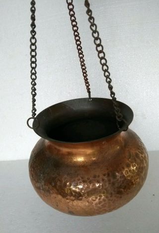 Arts And Crafts Style Hammered Copper Hanging Planter