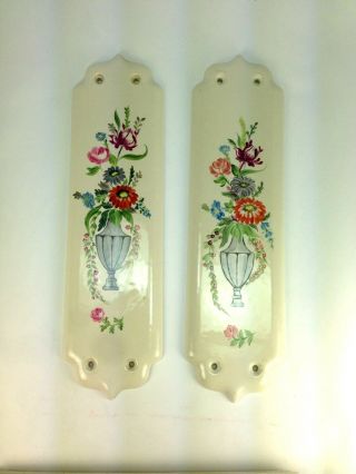Vintage Regency England Hand Painted Ceramic Door Push Plates
