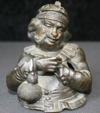 Bronze Figural Inkwell With Hinged Hat And Pen Holder Signed A.  Giroux