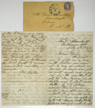 1863 Antique Civil War Letter Fort Marshal Baltimore,  Envelope Scp