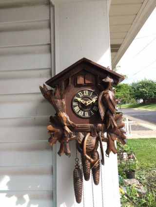 Vintage Cuckoo Clock 3 Weights Made In Germany Parts Does Run