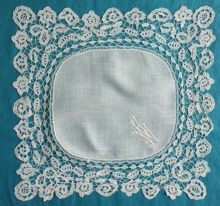 Antique Honiton Lace Handkerchief - Kw Monogram