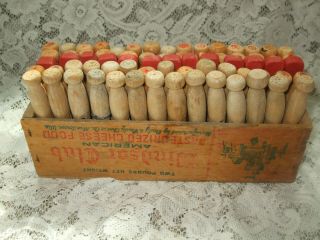 Vtg Primitive Wood Laundry Clothespin Windsor Cheese Box Caddy Display Weathered 5