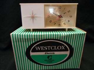 Vintage Westclox Moonbeam Flashing Alarm Clock White Mid Century Starburst Retro