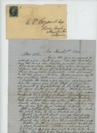Mr Fancy Cancel Civil War Soldier Letter To Horns Ranch Cal 3/1/1862 Cvr 5467