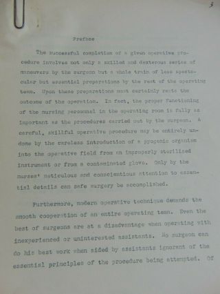 TYPED MANUSCRIPT for OPERATING ROOM TECHNIQUE by L.  H.  NASON M.  D.  1941 4