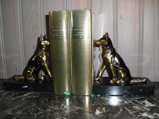 French Antique Art Deco Regule Animals Dogs On Marble Base Book Ends