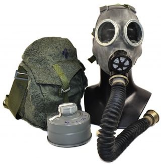 Vintage Soviet Era Army Gas Mask Mc - 1,  Black Hose With Filter Surplus Military