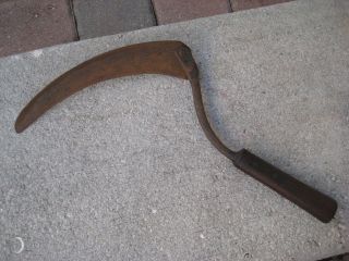 Antique - Primitive Hand Sickle / Farm Tool / Wood Handle / Rustic Decor