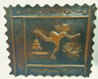C1900 Rare Arts & Craft Copper Skater Black Forest / Scandinavian Russian Plaque