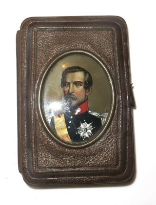 Vintage Estate Antique Victorian Hand - painted Portrait Prince Albert Card Case 2