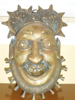 Terrific Brutalist Bronze Wall Art Face Mask Sculpture - Details