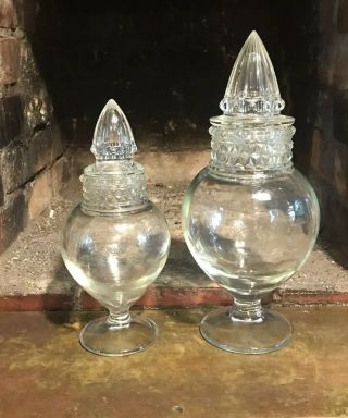 Vintage Dakota Tiffin Apothecary Drug Store Glass Jars 9” And 11”