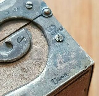 Unusual Arts & Crafts Snuff Trinket Stamp? Box Wood White Metal Stamped D G.  A.  S 2