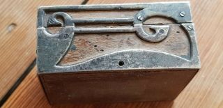 Unusual Arts & Crafts Snuff Trinket Stamp? Box Wood White Metal Stamped D G.  A.  S 4