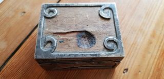 Unusual Arts & Crafts Snuff Trinket Stamp? Box Wood White Metal Stamped D G.  A.  S 8