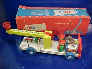 Orig 1950s Fisher Price 168 Snorky Fire Engine Pull Toy W Orig Box