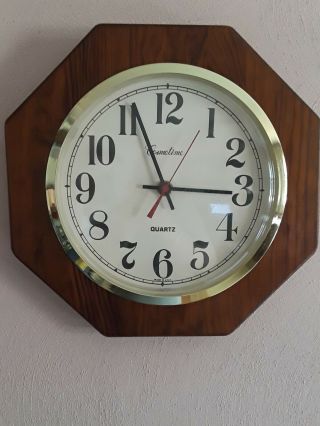 Octagon Wood Frame 11 " Wall Clock Vintage Cosmotime Usa Made