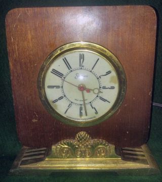 Vintage Retro Electric Model W Sessions Wood And Brass Clock