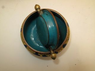 OLD CHINESE JAR CENSER INCENSE BURNER ASHTRAY CLOISONNE YELLOW BLUE ENAMEL W LID 2