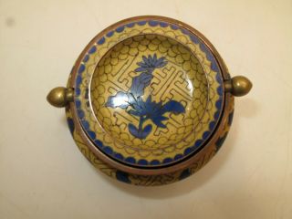 OLD CHINESE JAR CENSER INCENSE BURNER ASHTRAY CLOISONNE YELLOW BLUE ENAMEL W LID 3