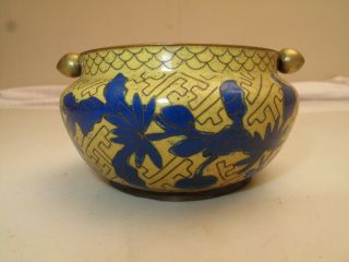 OLD CHINESE JAR CENSER INCENSE BURNER ASHTRAY CLOISONNE YELLOW BLUE ENAMEL W LID 4