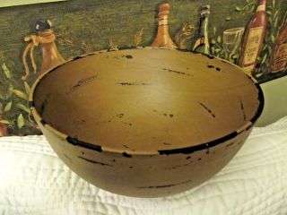 Wood Bowl Tan/brown Candle Dish Black Distressed Primitive French Country